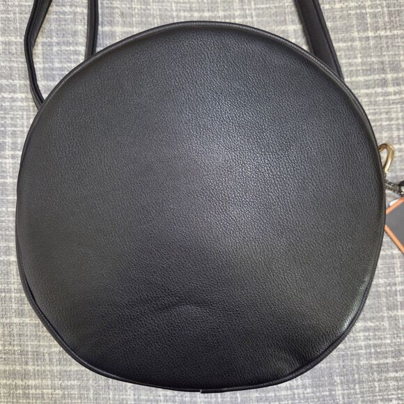 DIOPHY Round Crossbody Bag Black w/ Rainbow Stripe Bow Vegan Leather 9" - Picture 3 of 11